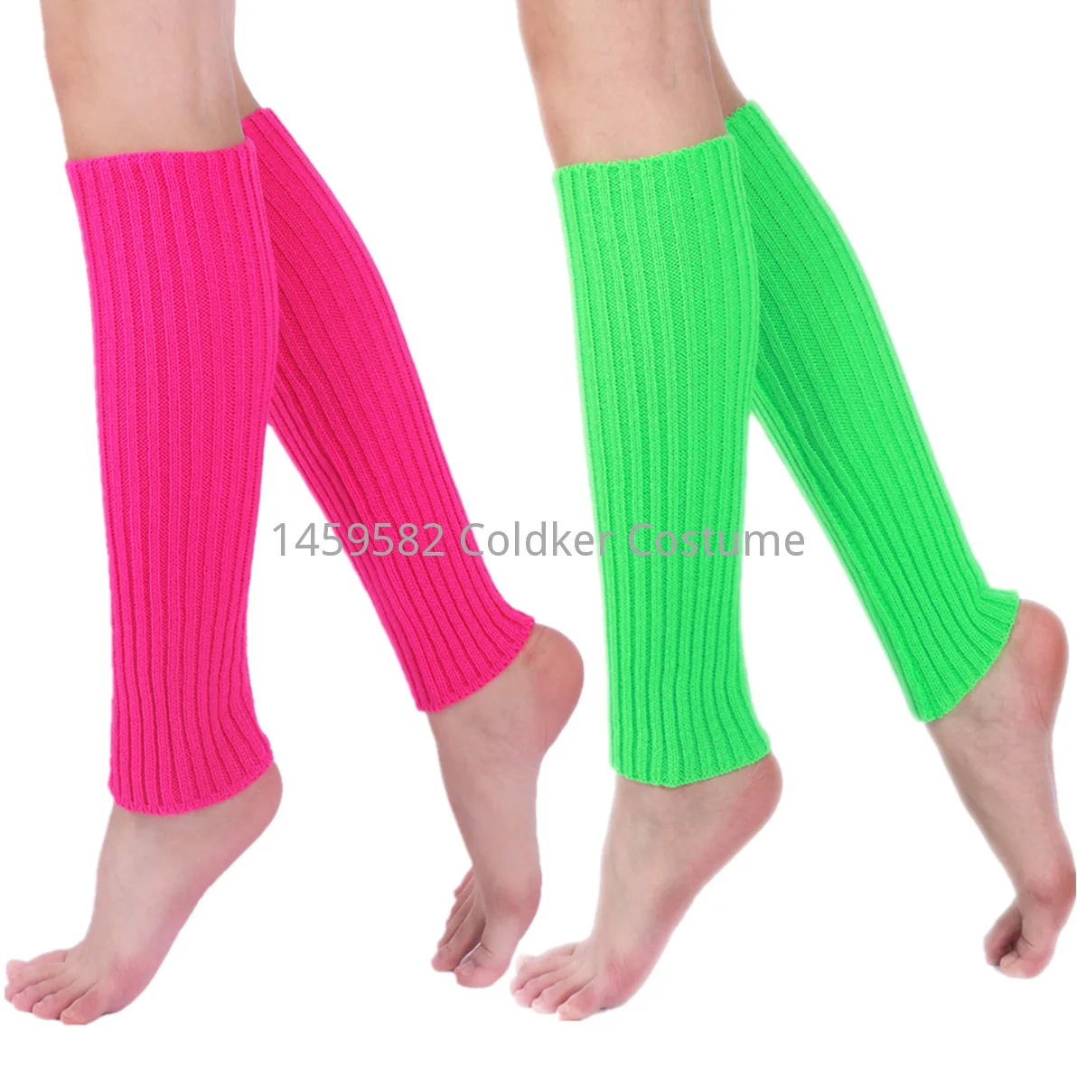 Ecowalson Halloween 80s Neon Colored Knit Leg Warmers Ribbed Bright Footless Socks Punk Black Knee High Gothic Hip-hop Rock Sock