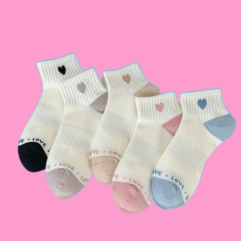 

5/10 Pairs Women's Small Fresh Love Combed Cotton Breathable Sweat-absorbent Comfort Socks Spring And Summer Fashion Socks