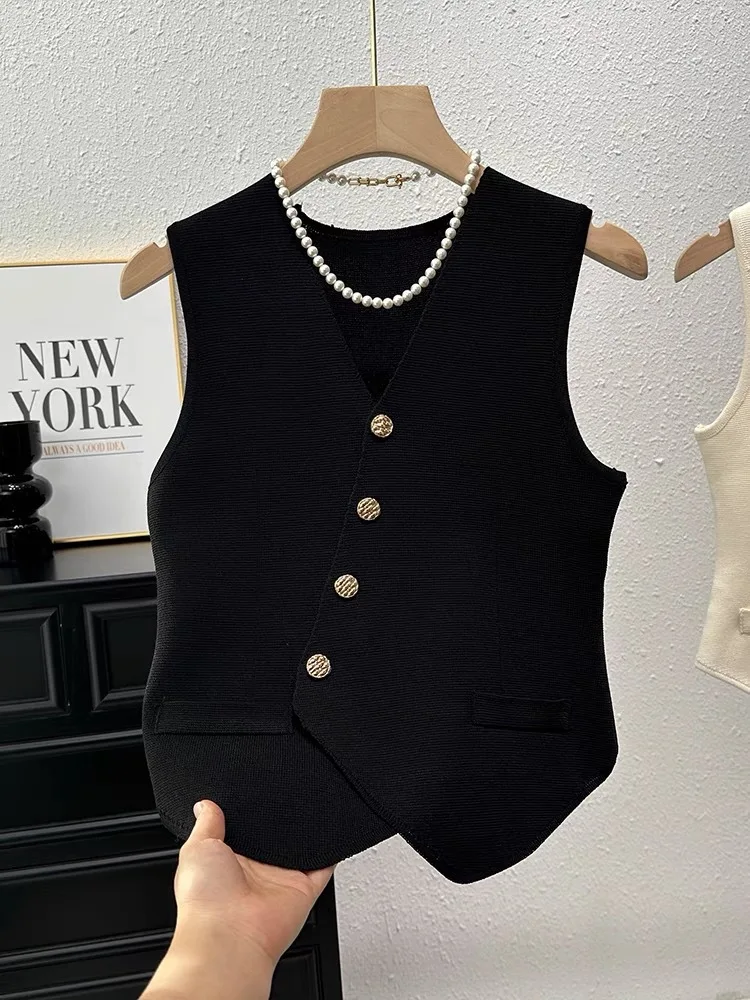 

Women Knitted Retro Chest Halter Summer Slim V-neck Sleeveless Vest Knitted Waist Coat Layered Twisted Waistcoat Short Top