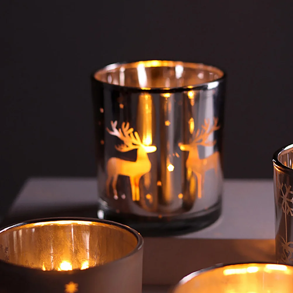 

2Pcs Glass Cup Xmas Elk Design Christmas Holder for Holiday Decor Empty Cup for DIY Aromatherapy Candles