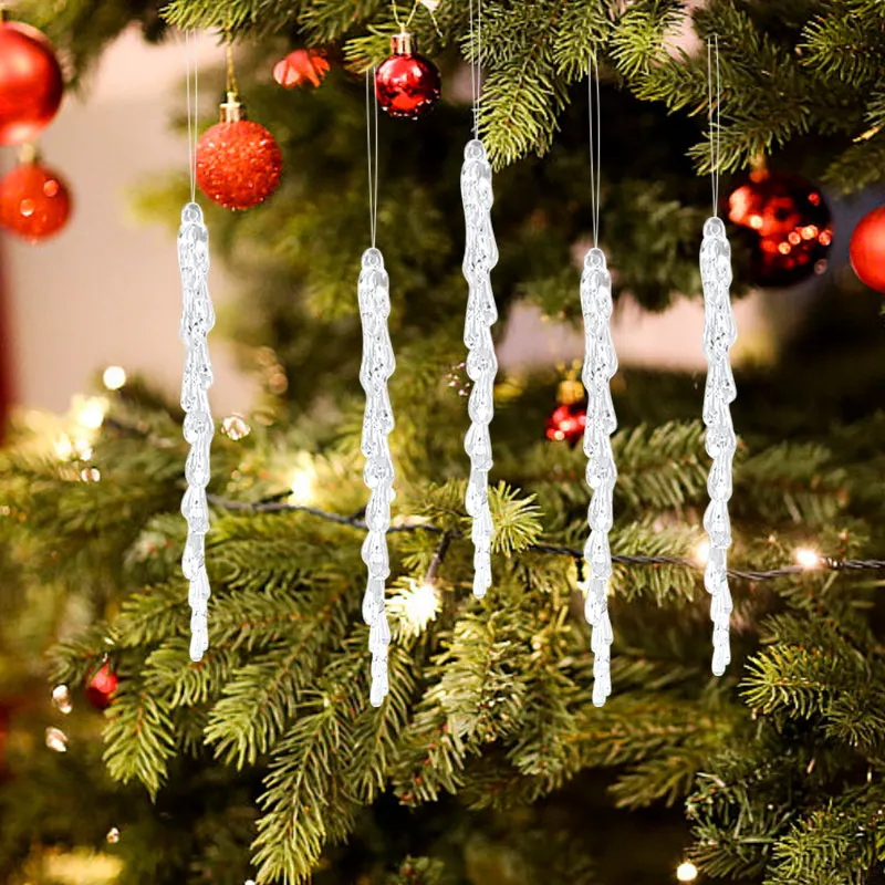 10PC 13cm Transparent Ice Cone Christmas Decor Xmas Tree Hanging Ornament Fake Icicle Navidad New Year Gift Xmas Home Decoration