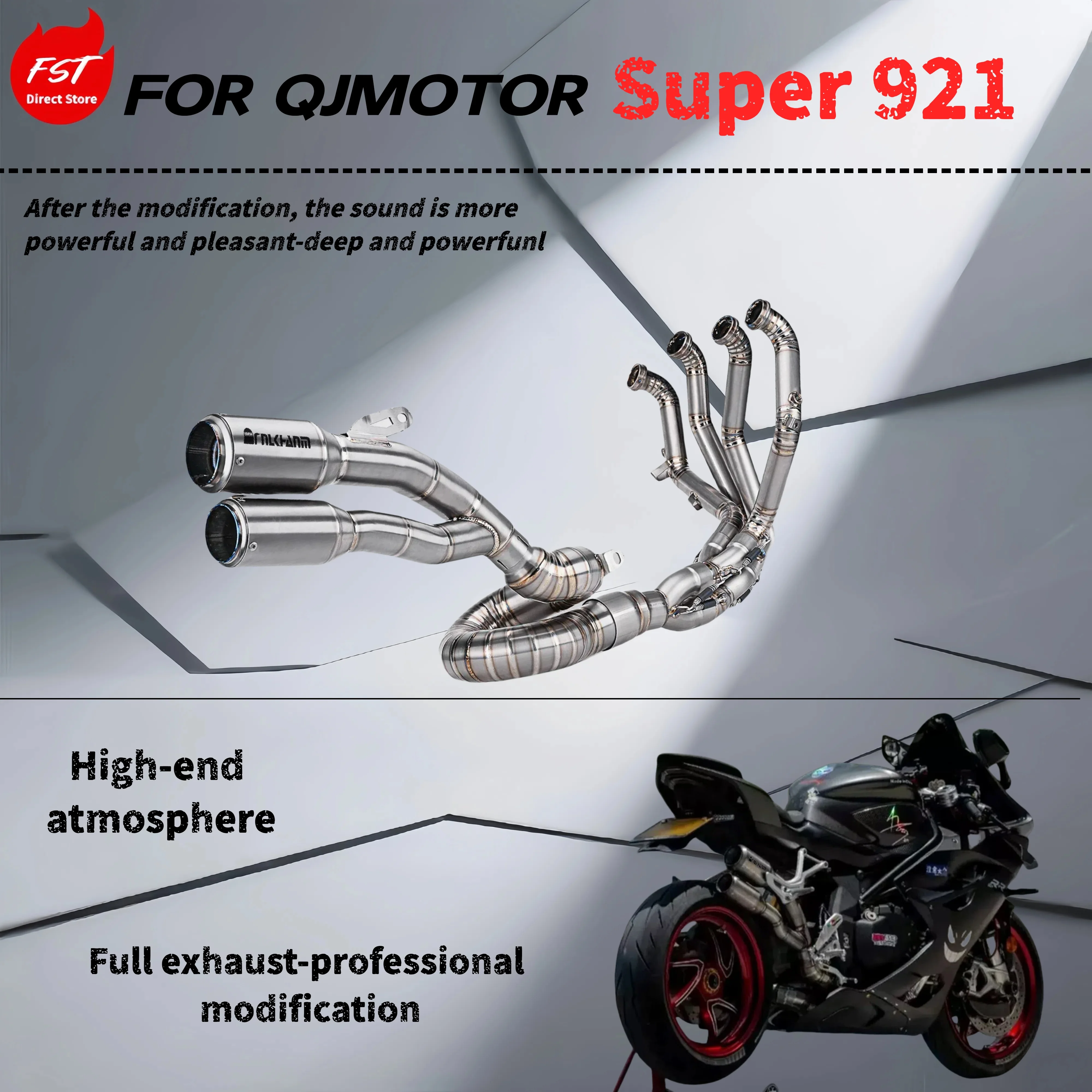 

For QJMOTOR Super 921-SRK921RR - Modified full exhaust pipe - deep, rich and powerful sound