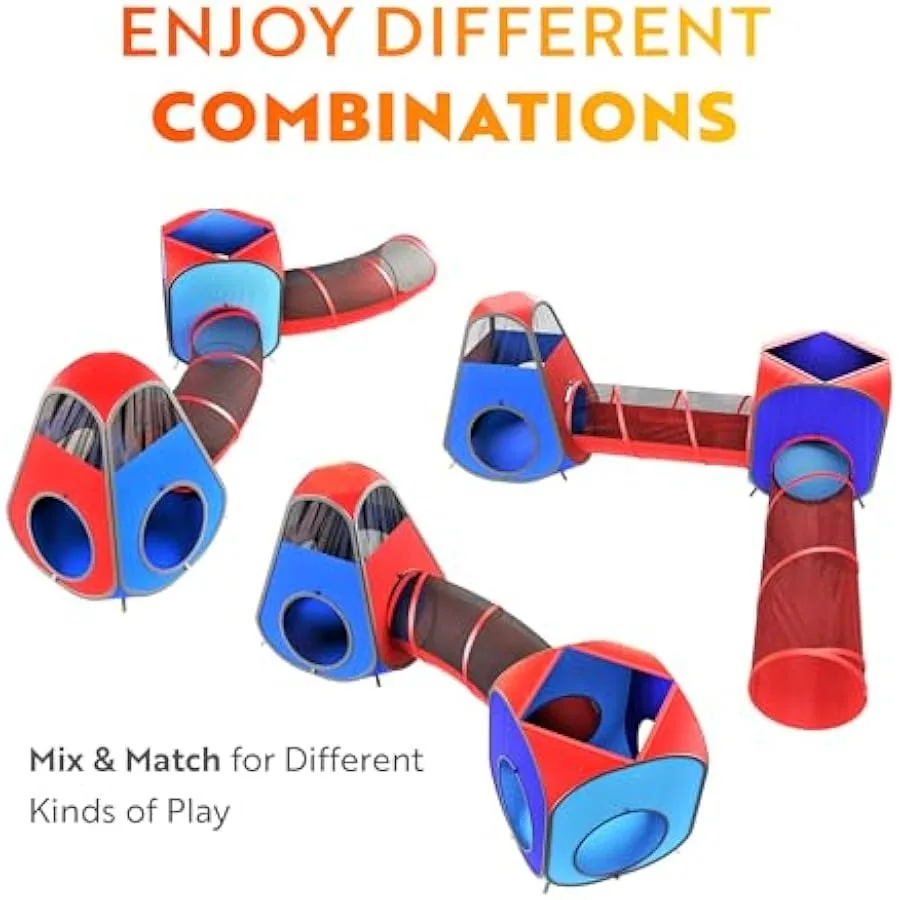 Playz 4pc Pop Up Play Tent and Tunnel Bundle for Toddlers and - Indoor and Outdoor Playhouse with Storage Bag Red and Blue