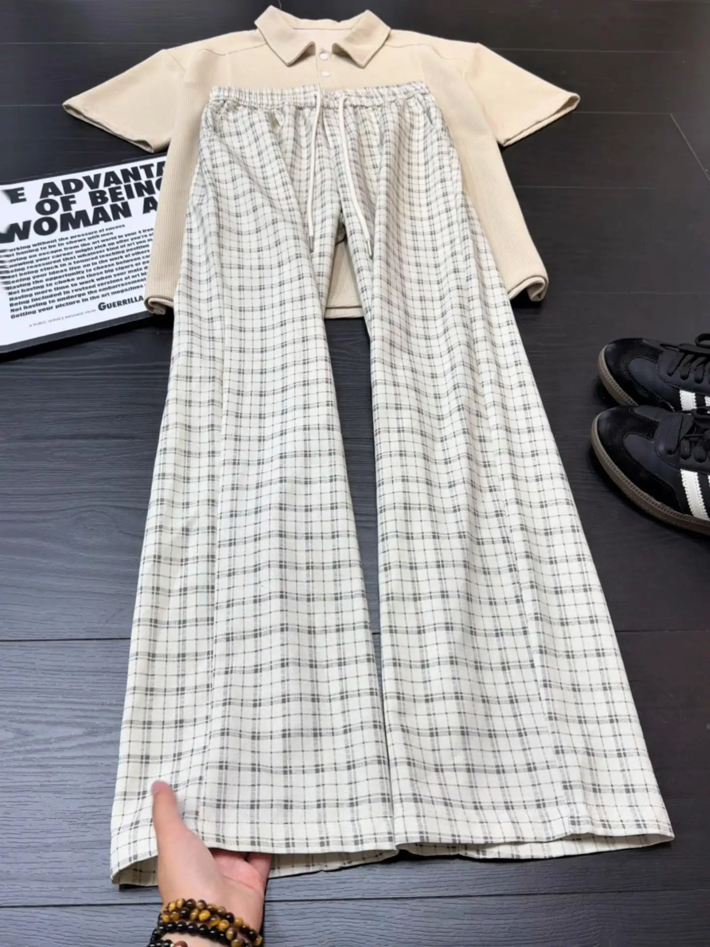 Cleanfit Men's Casual Pants Summer Thin Straight Blade Pants Plaid Loose Fit Comfortable Straight Leg Trousers for Casual Wear