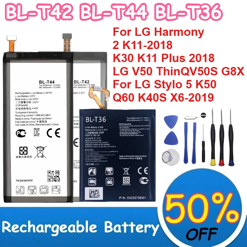 

BL-T42 BL-T44 BL-T36 Mobile Phone Battery 4000mAh 3500mAh 3000mAh for LG V50 ThinQ V50S G8X LG Stylo 5 K50 Q60 K40S Batteries