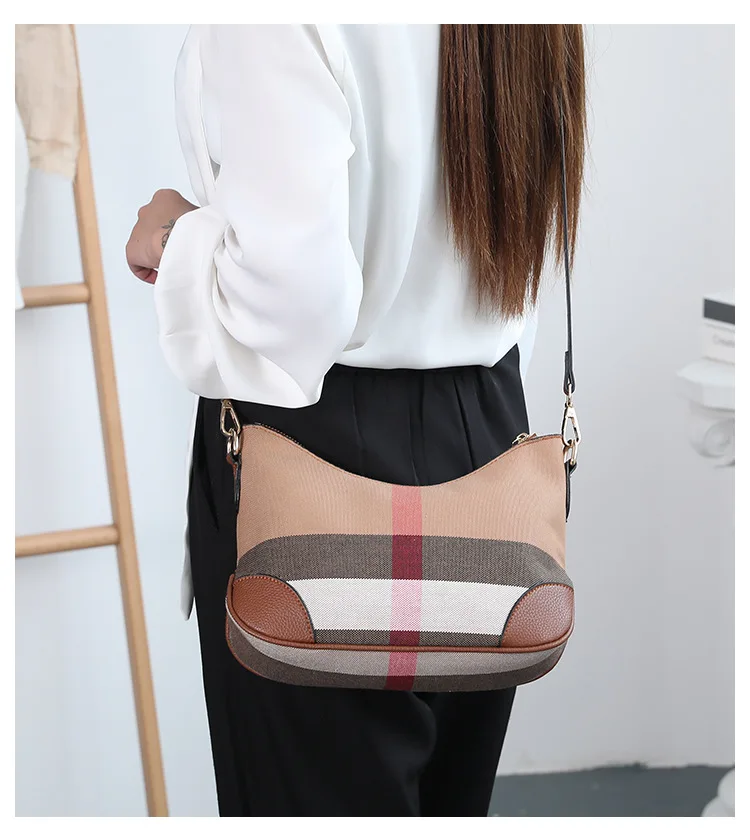 

Versatile 2025 Women Shoulder Bag, Plaid Canvas Underarm Purse, Multi-functional Convertible for Work, Weekend & Daily