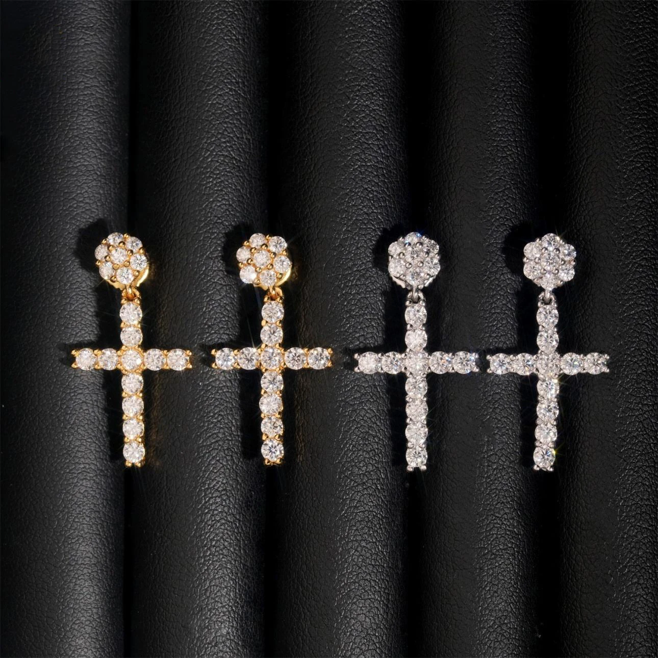 

Модные серьги-капли из стерлингового серебра 925 пробы Iced Out VVS, серьги с крестом из муассанита для мужчин и женщин, изысканные серьги