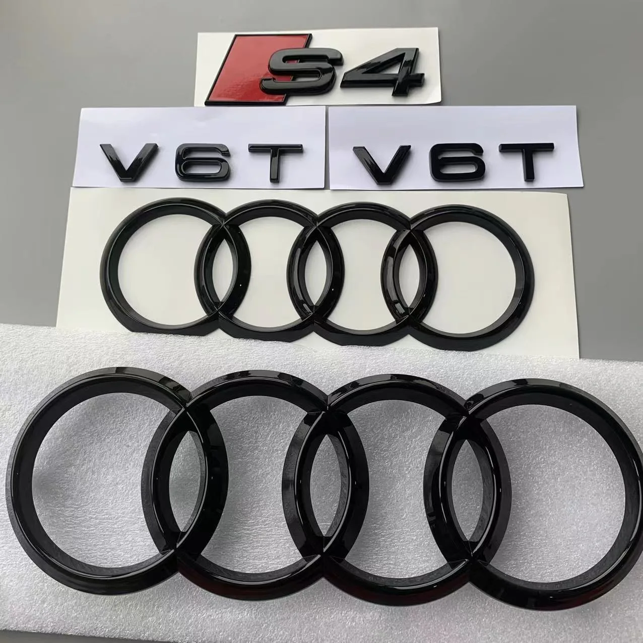 AUDI S4 2020-2024 4-Ring logo ABS Black Car Hood Front Grill Emblem Rear Trunk Badge Sticker S4 Emblem V6T Sticker Accessories