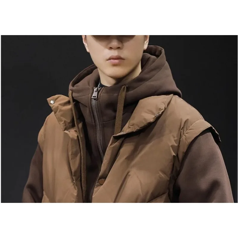 Męska kurtka z kapturem, imitacja dwuczęściowej, ocieplana bawełną, nowa, modna, markowa odzież robocza, bluza z kapturem, patchworkowy płaszcz, duży rozmiar, modny płaszcz.