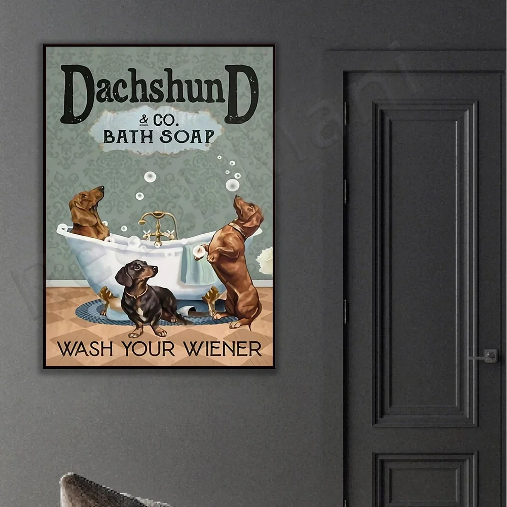 Wash your Wiener vertical poster, bathroom decoration, long dog, bathtub, bath art claw foot decoration gift