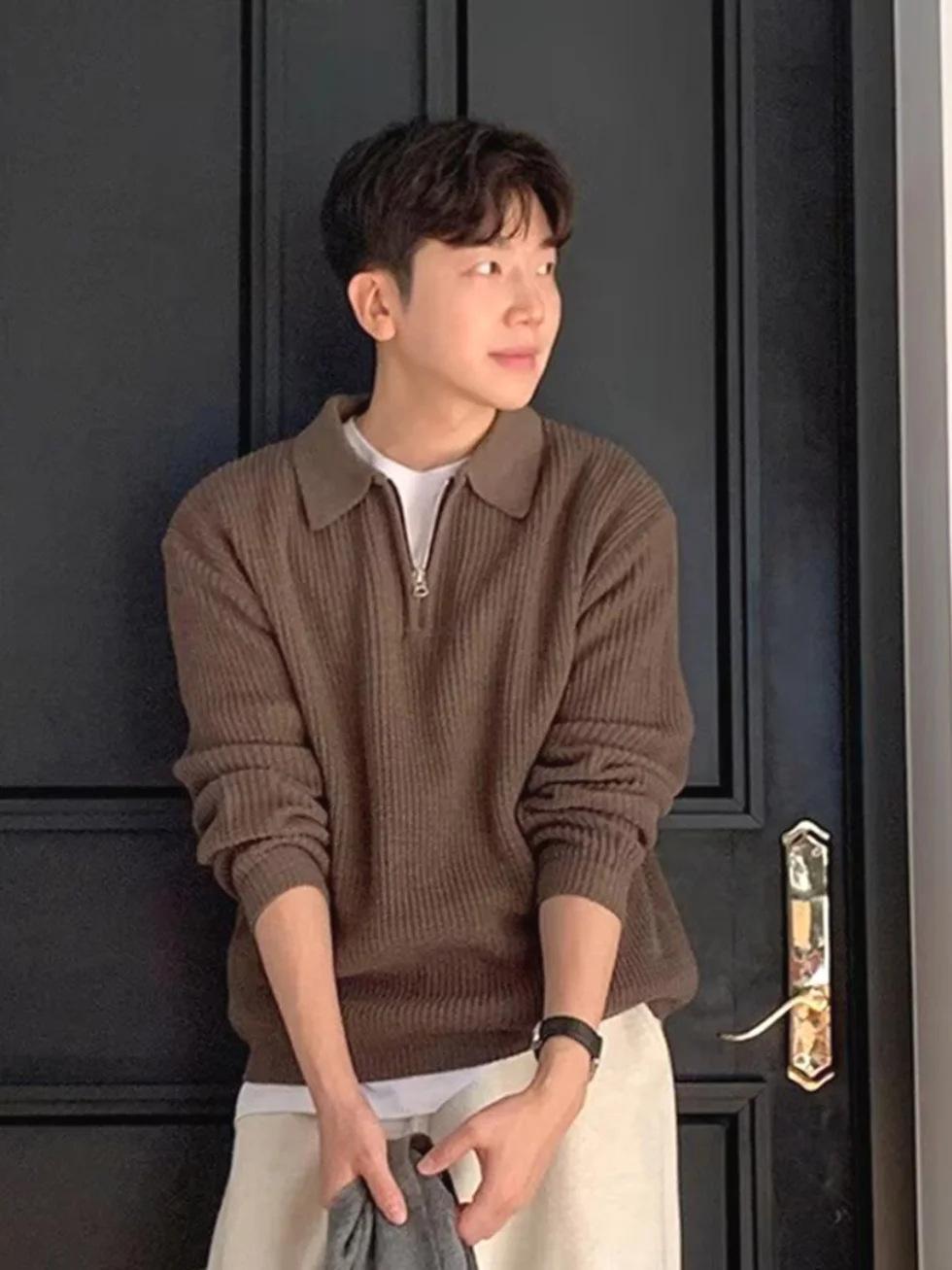 

Casual Knitted Ne Sweater for Men f Zip Long Sve Slim Fit Leisure Versatile Workwear Thiened Autumn Spring You...