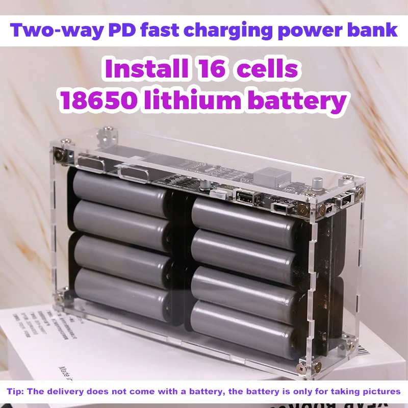 

Lnstall 16 Cell 18650 Lithium Battery 100W 120W 60W High Capacity No Battery Transparent Fast Charging DIY Power Bank Case