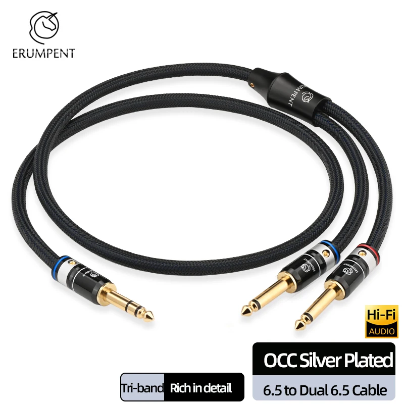 HiFi 6.5mm to Dual 6.5mm Audio Cable OCC Silver Plating 6.5 TRS Jack to 6.5 TS Cable Gold Plated Plug for Audio Amplifier