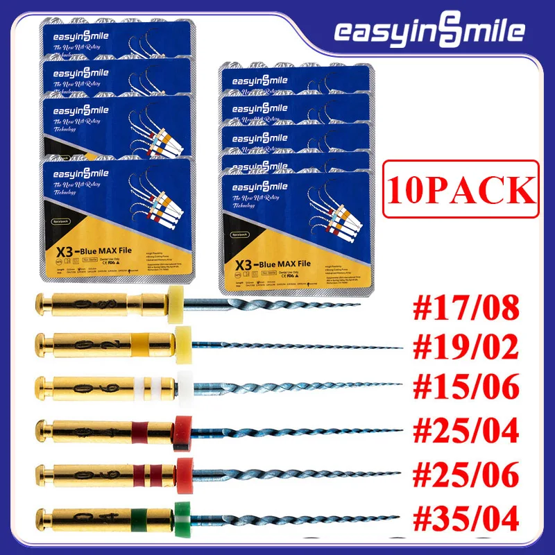 

10 шт. (60 шт.) EASYINSMILE стоматологический эндодонтический конус X3 синий файл NITI двигатель используют файлы корневых каналов 25 мм для наконечников эндодонтического лечения двигателя