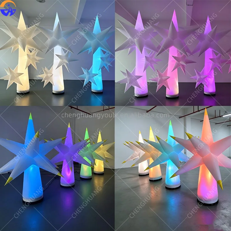 LED Luminous Inflatable Pentagram Explosion‑Star Lamp Post, Colorful Air Model Decor Props for Bar Party & Celebration Supplies