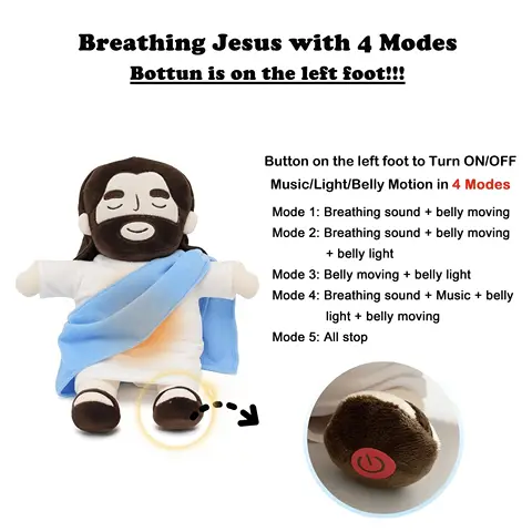 40CM Breathing Jesus Soothe Plush Toy for Kids Soft Soothing Jesus Plushies Comforting Jesus Heart Toy Easter Christmas Gifts