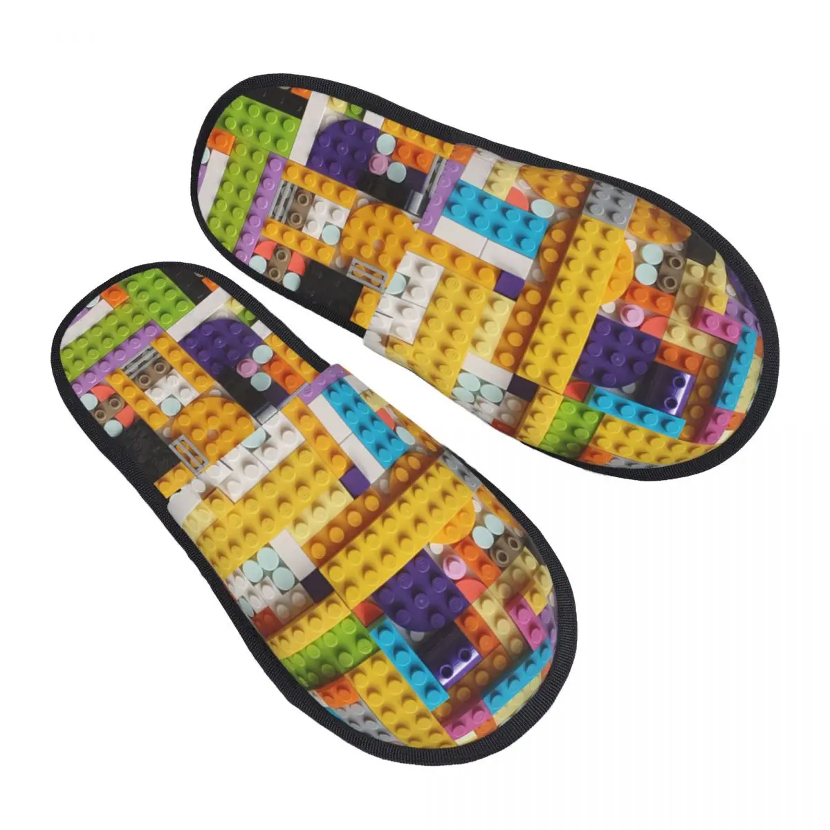 Colorful Building Blocks Patern House Slippers Women Comfy Memory Foam Slip On Bedroom Slipper Shoes