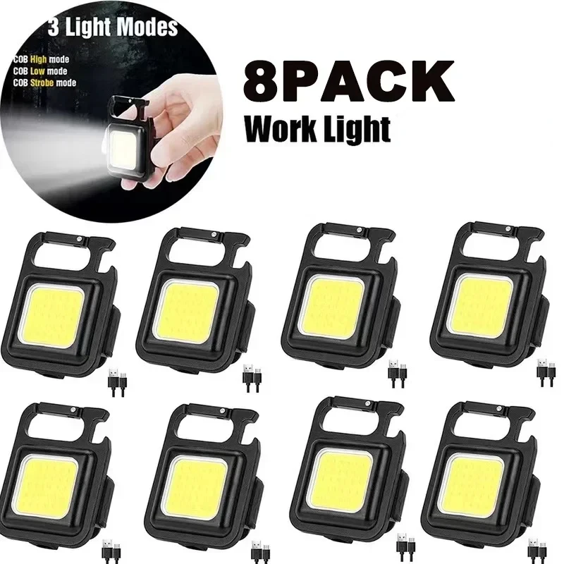 LED Working Light USB Rechargeable Mini Flashlight Portable Bright Keychain Pocket Clip Lantern Outdoor Hiking Fishing Camping