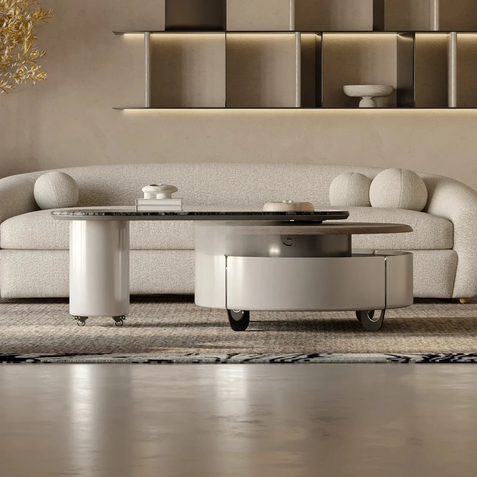 A Italian minimalist coffee table living room home designer rotating marble round coffee table