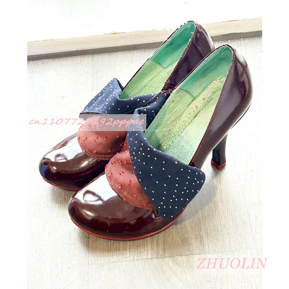 

2026 Spring New Retro Burgundy Ballet Flats Women'S Round Toe Mid-Heel Dress Mary Jane Shoes Elegant Party Lolita Dress Shoes 40
