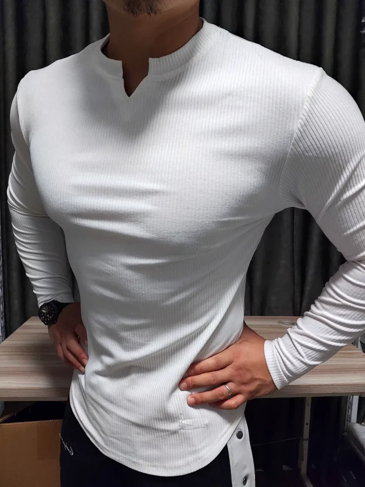 Men's Fashion Fitness Sports Long Sleeve T-Shirt Retro Outdoor Home V-Neck Spring Summer Gym Fitted Clothing