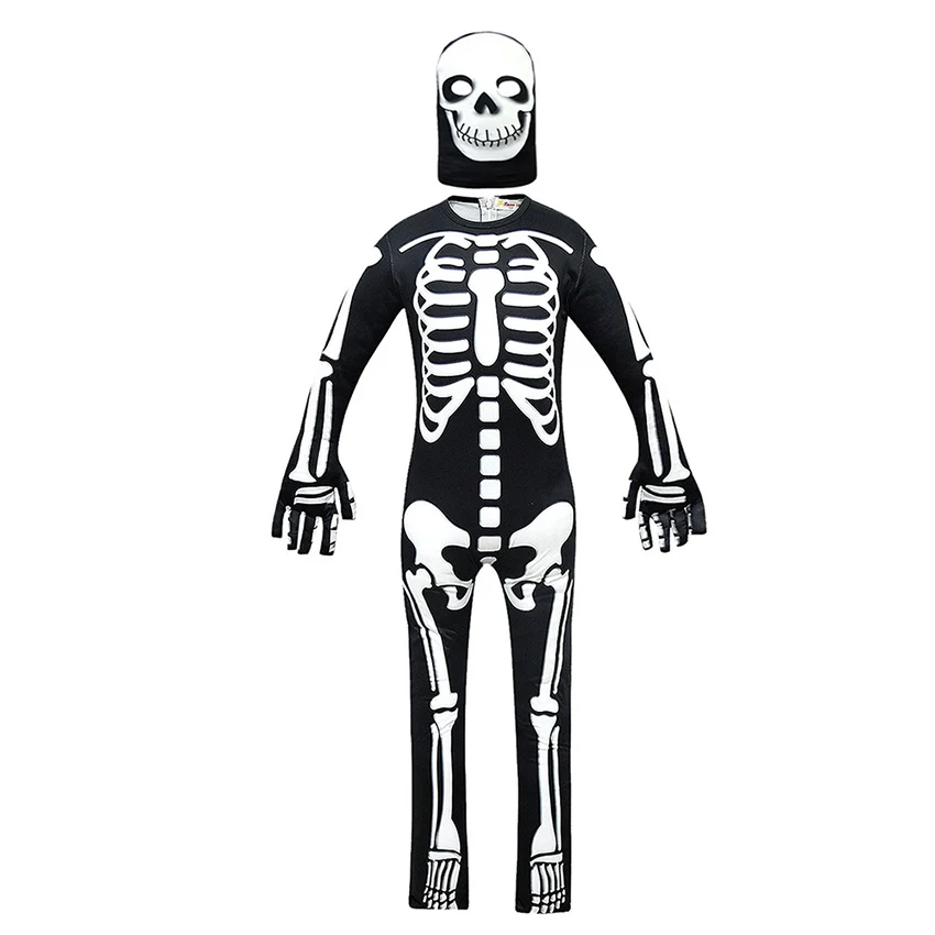 Scary Skull Trooper Cosplay Anime Jumpsuit Zombie Zentai Ghost Skeleton Halloween Costume Kid Disguise Dress Carnival Masquerade