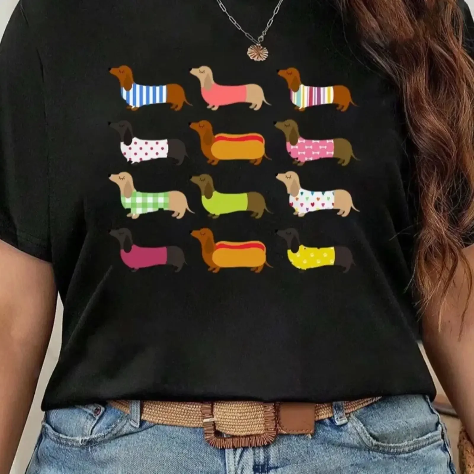 NEW in BAG black size 18 XL DACHSHUND print T shirt top Stunning sausage dog vintage Washed fashion streetwear Casual Soft
