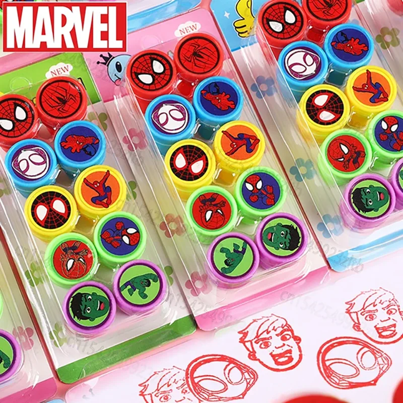 10 Uds. Sello de dibujos animados de Spiderman de Disney, juguete de recompensa, sello de superhéroe, recuerdo de fiesta de araña, regalo de fiesta de cumpleaños para niños, sello de Navidad para niños