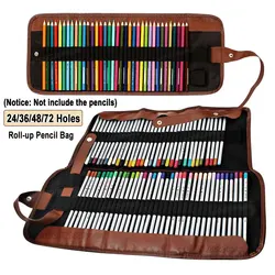 Portátil Canvas Roll Up Pencil Bag, Art Sketch Drawing Pen, Estojo Organizador de Papelaria, Suporte do envoltório, Bolsa de armazenamento, 24 Buracos, 36 Buracos, 48 Buracos, 72 Buracos