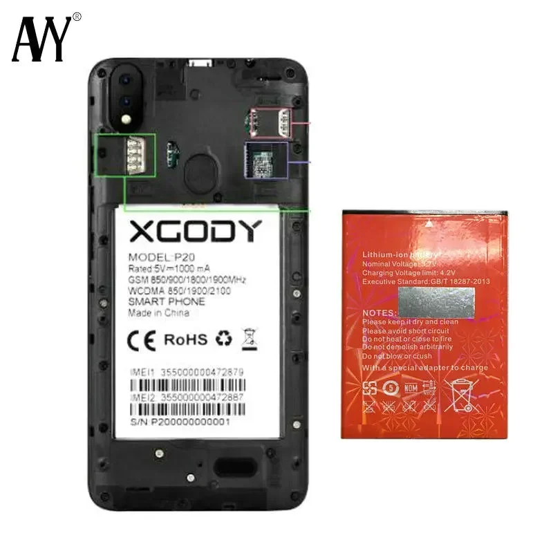 For XGODY P20 Battery 5.5 Inch 2GB 16GB MTK6580 Quad Core Batteries 2500mAh Mobile phone accessories