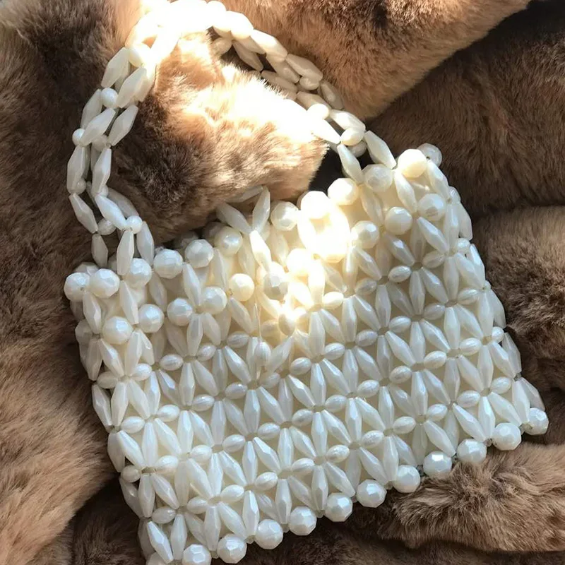 

Customized Crystal Women's Bags New Ins Sparkling Acrylic Beaded Pearl Handmade Woven Inner Bag Ladies Handbag Unique Design