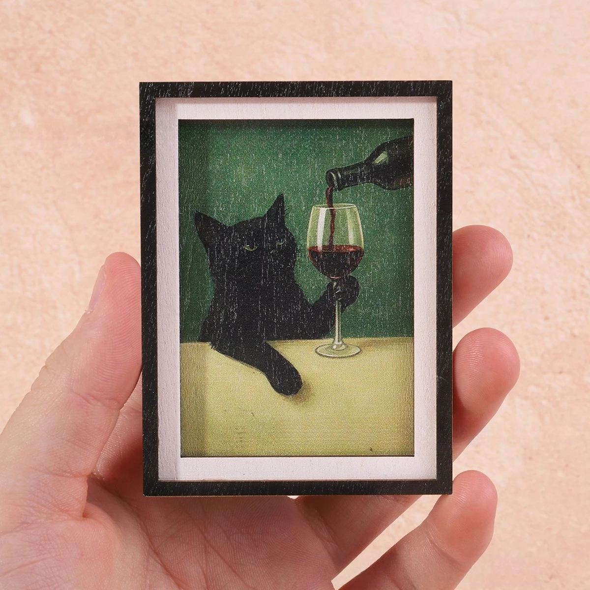 Black Cat Wine Fridge Magnet, Cute Mini Framed Art Refrigerator Magnet, Summer Home Decor Magnet for Kitchen, Fridge, Whiteboard