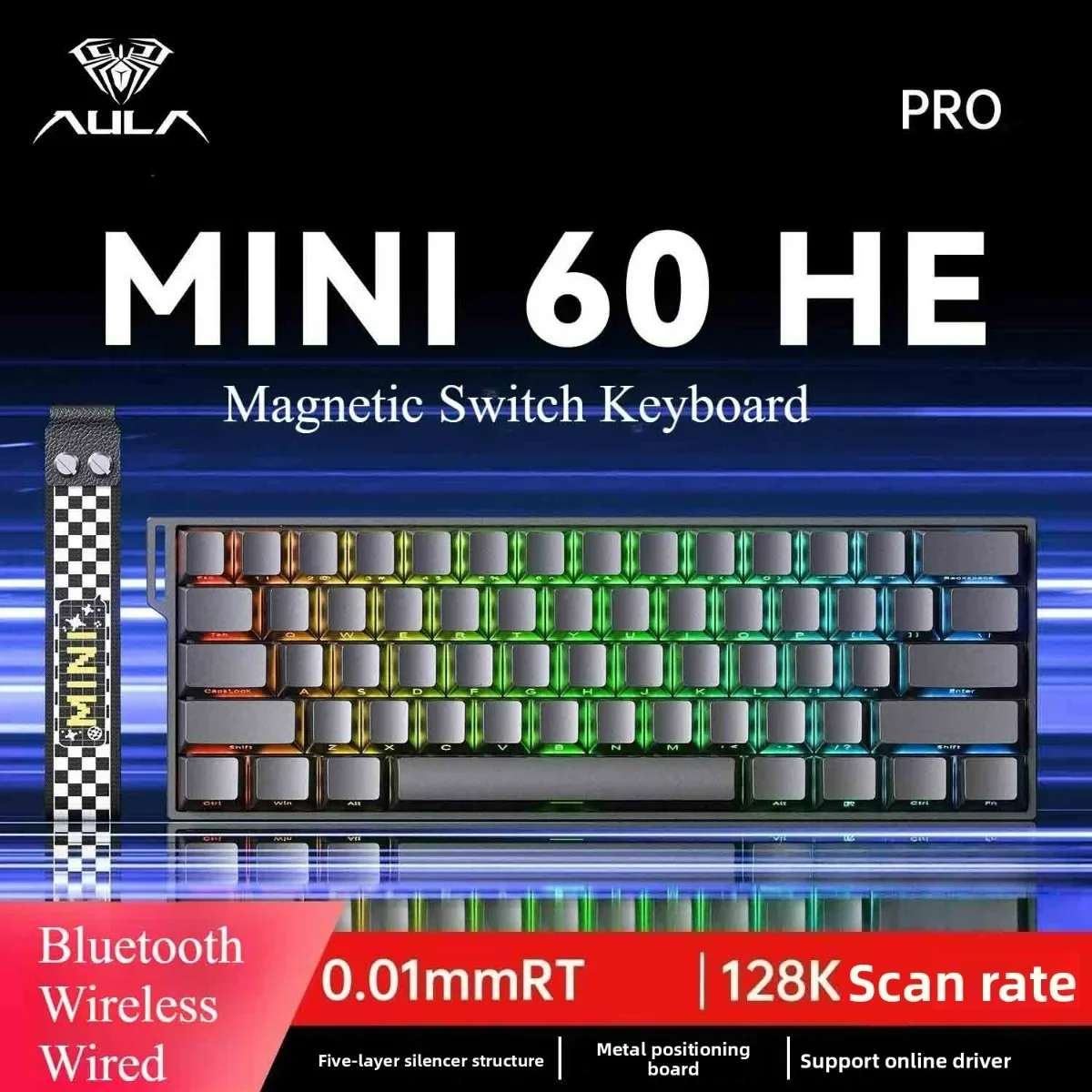 

AULA MINI60 HE Wireless Magnetic Switch Mechanical Keyboard 60% Rapid Trigger 0.01mm 8K Scan Rate Custom Bluetooth Game Keyboard