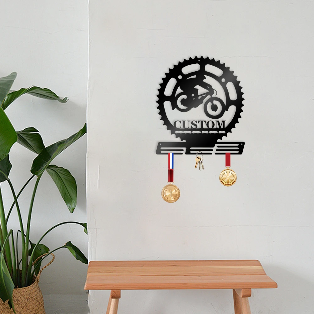 

1PC Fashion Gear-shaped bikes Customized Name Hooks Metal Art Iron Hanger Tin Rack For Entryw Living Room Decor