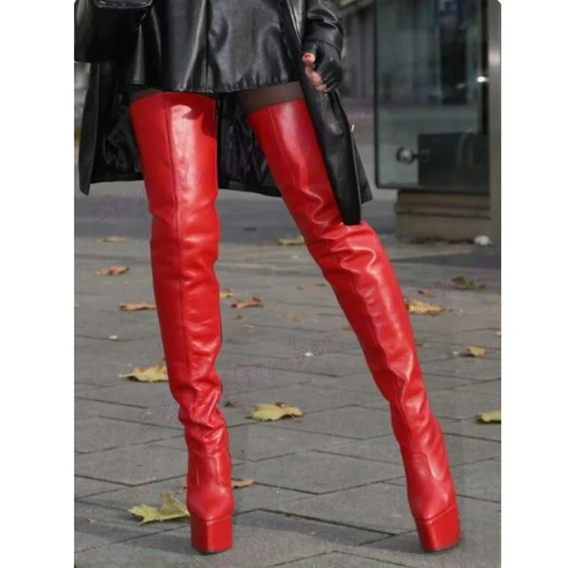 Black Pointed Toe Platform Boots Matte Leather Over The Knee Shoes for Women Thin High Heels Sexy Shoes 2024 Zapatos Para Mujere