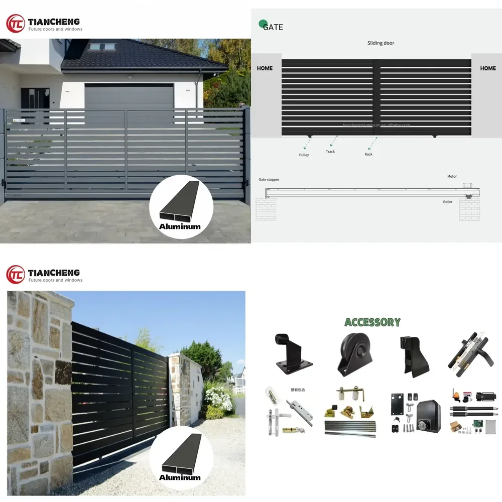 2026 Custom Design Horizontal/Vertical Slat Aluminum Sliding Gate Outdoor Electric Automatic Remote-Controlled Fence Gate