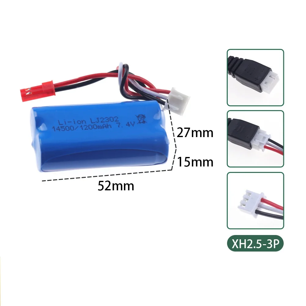 7.4V Li-ion Battery for Electric Toys Water Bullet Gun Spare Parts 2S 7.4 V 1200mah 14500 Battery for RC toys Cars Tanks Robots