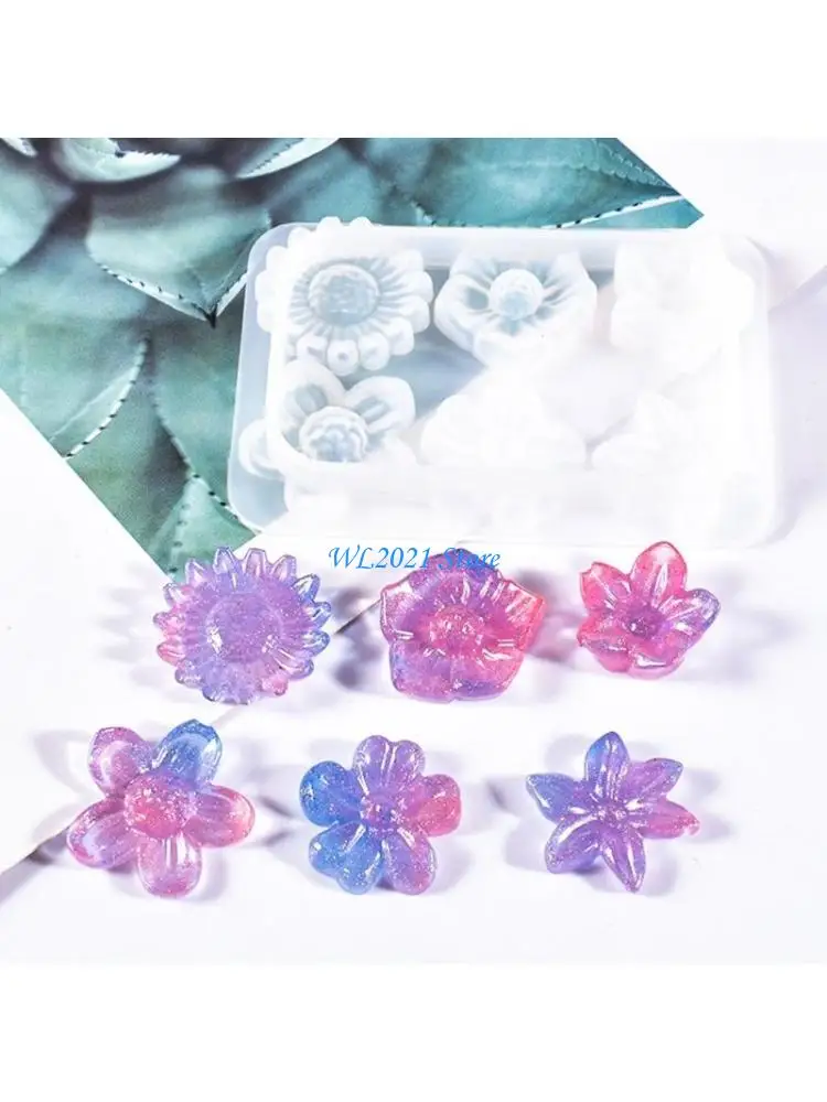 

G5GC Mini Flowers Decoration Silicone Mold Epoxy Jewelry Plaster Mold Resin Casting Pendant Mold Suitable for Diy Crafts