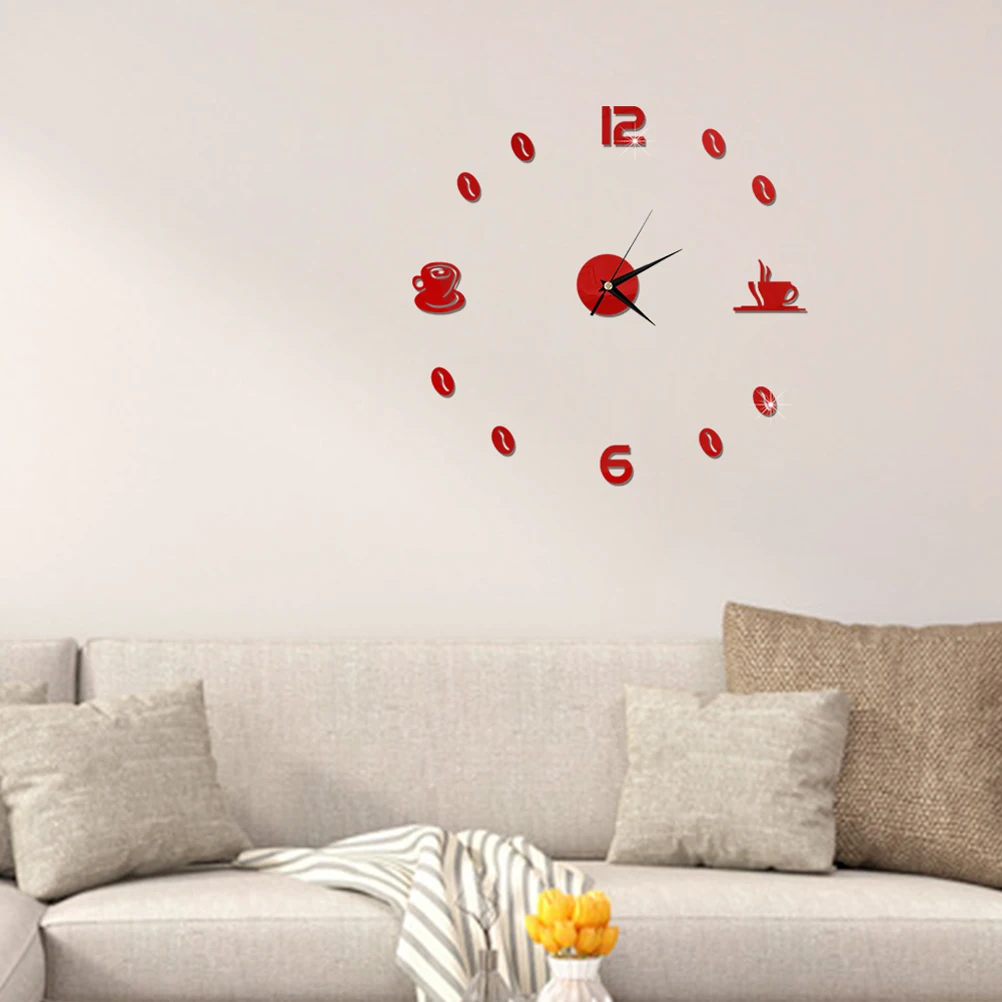 

Diy Acrylic Self-Adhesive Mirror Coffee Cup Clock Mute Red Easy Apply Remove Water Resistant Non Toxic Safe For Kids Home Office
