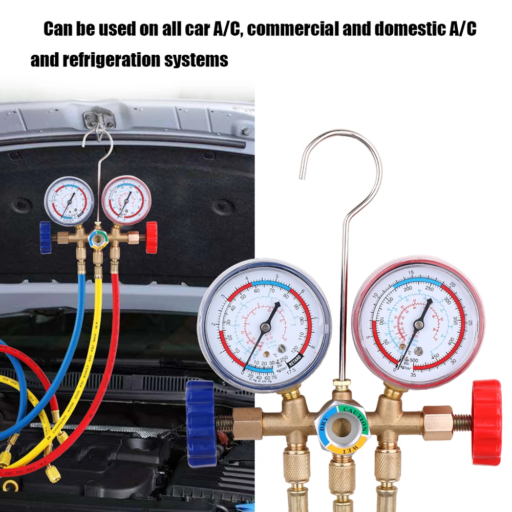 

CT-536 500PSI Refrigerant Manifold Gauge Set Air Conditioning Tools for R12 R22 R404A R134A A/C Systems with Hose and Hook