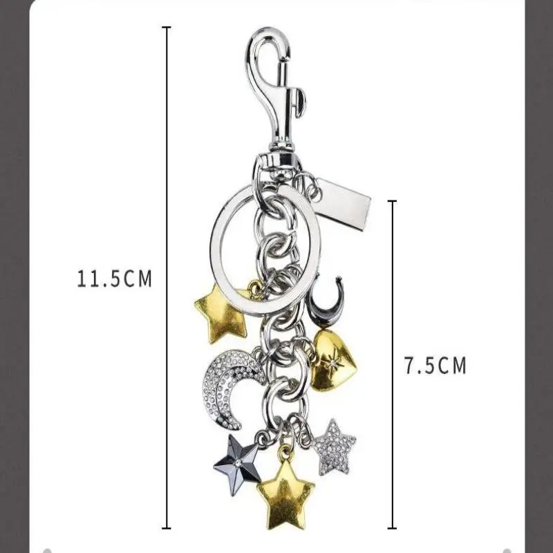 Himmlischer Schlüsselanhänger aus Metallmix mit Mond und Stern, Strass-Taschenanhänger, individuell graviertes ästhetisches Taschenaccessoire, einzigartige Geschenke für Frauen – Detail 7