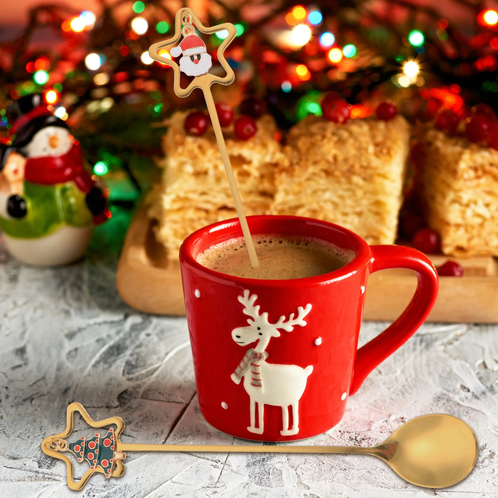 

4Pcs Christmas Coffee Spoons Stainless Steel Long Handle Mixing Spoons Dessert Party Gift Set Christmas Spoon Spoon for Mixing