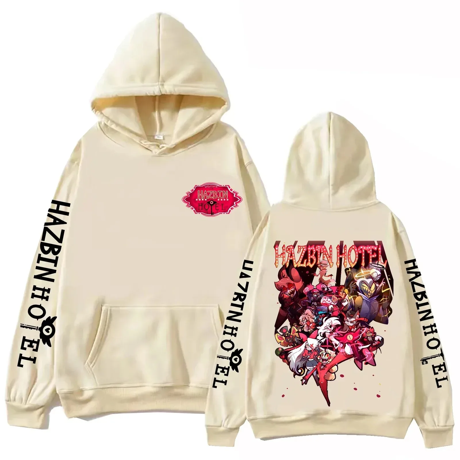 ホット漫画ハズビンホテルアラストールグラフィックプリントパーカー男性女性原宿パーカーユニセックスヴィンテージオーバーサイズカジュアルトレンディパーカー