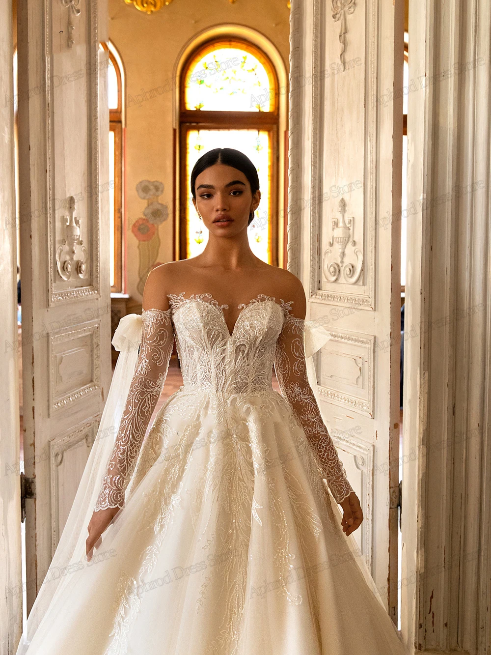 Splendidi abiti da sposa abiti da principessa a-line Tulle abiti da sposa a strati Appliques di pizzo con spalle scoperte Vestidos De Novia 2024