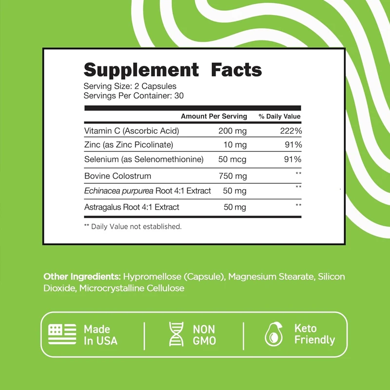 Colostrum supplement grass fed bovine colostrum - standardized containing 30% immune health, intestinal health -60 capsules