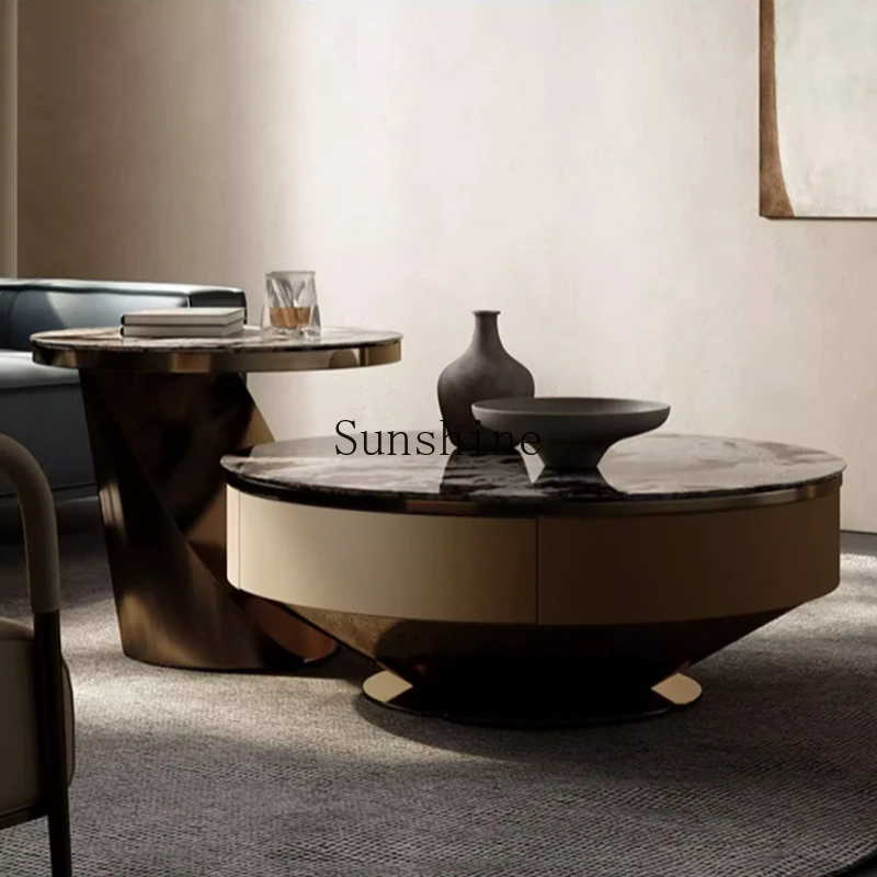 

Living room light luxury high-end small apartment household high-end round marble combination