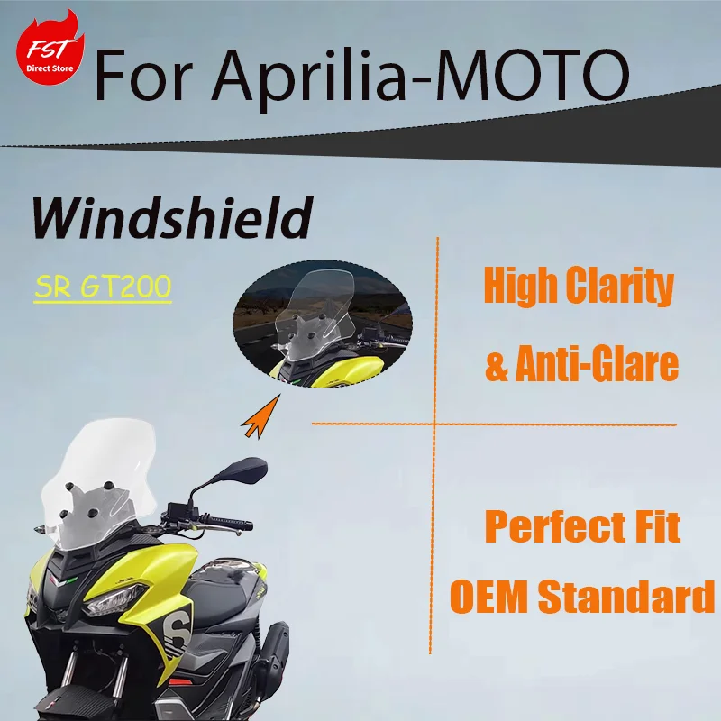 

Scooter Heightened Wind Deflector for Aprilia SR GT200, Thickened Clear Front Windshield Windscreen