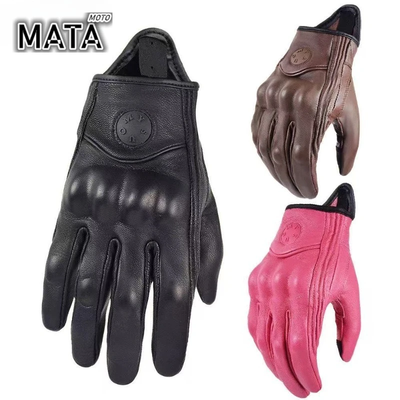 Motorcycle Gloves Men Women Touch Screen Motorcyclist Riding Gloves Retro Breathable Motorbike Motocross Gloves Yellow pink