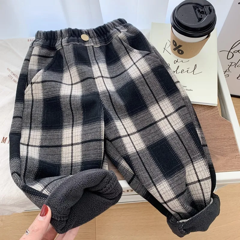 

UNITIM Kids Baby Boys Plaid Pant Elastic Waist Thicken Toddler Boys Warm Harem Pant New Winter Casual Infant Boys Wool Pant