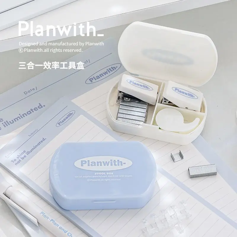 Planwith Mini Stapler Portable Mini Puncher Staple Needle Tape Tool Stationary Set
